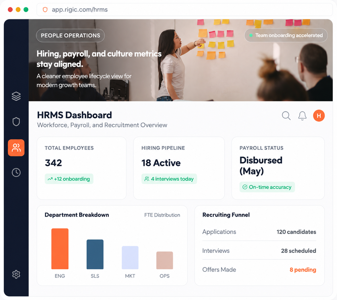 HRMS dashboard mockup